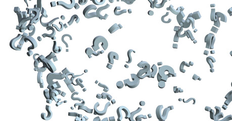 Infinite question marks on a plane, original three dimensional illustration.