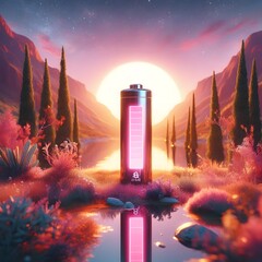 Beautiful pink glowing battery closeup view