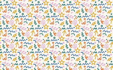 Fototapeta premium fun colorful line doodle seamless pattern creative minimalist style art scribble for children or trendy design with basic shape