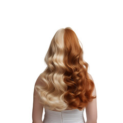 Split-Dyed Copper and Blonde Wavy Hair on Transparent Background