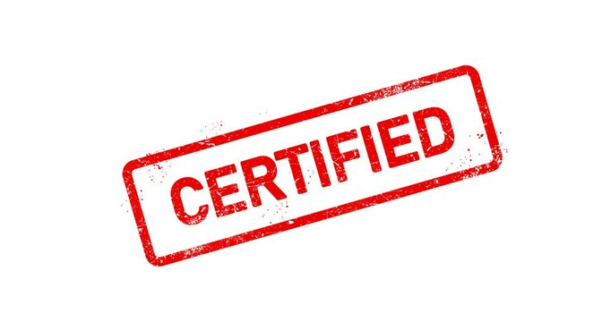 Postage rubber stamp with word Certified, licensed service threadbare seal, putting a certified stamp, transparent background footage