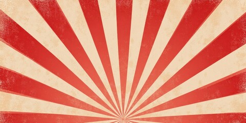 Retro red sun rays burst design with aged paper texture, vintage presentation style
