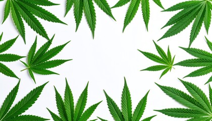Green cannabis leaves frame