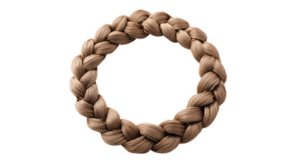 Obraz premium A circular braided hair piece on a white isolated background, showcasing intricate weaving details.