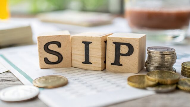 Soft focus image of SIP letters on wooden cubes representing systematic investment strategy
