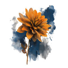Dark Golden and Orange Dahlia Abstract Floral Art on Transparent Background