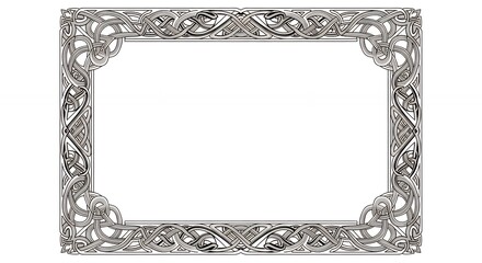 Intricate Celtic Knotwork Frame with Detailed Interlaced Design on White Background