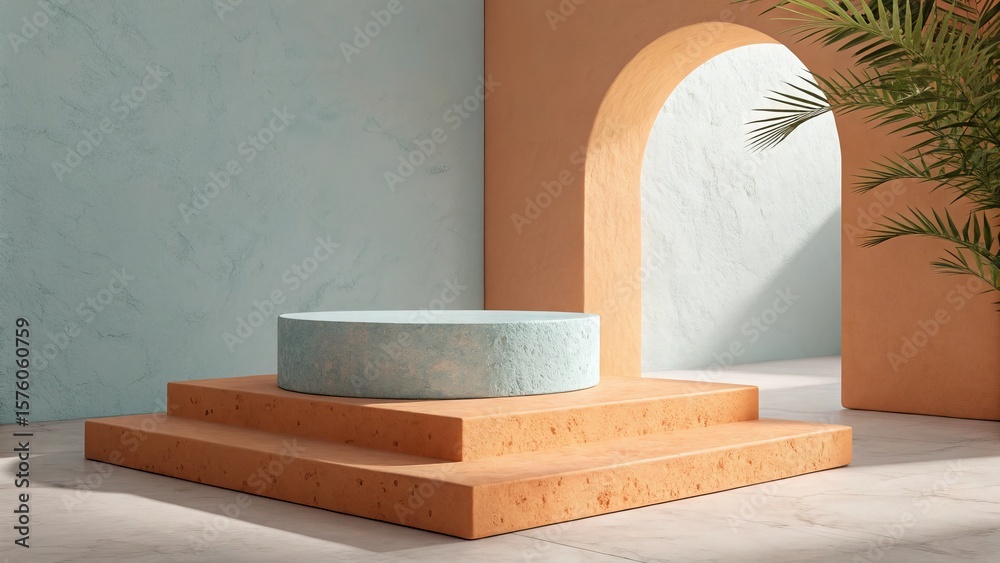 Fototapete minimalist podium with geometric shapes and an archway creates a modern and stylish presentation sta
