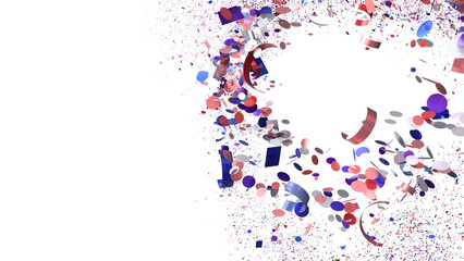 Festive celebration backdrop with red, blue, pink confetti. Perfect for party invitations or celebratory designs.