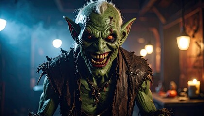Green creature with menacing expression