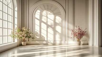 Elegant interior with arch and sunlight.