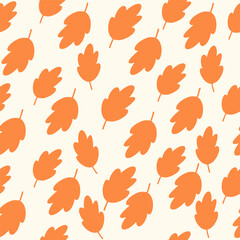 Silhouette orange oak leaves seamless pattern. Autumn foliage digital paper