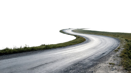 Curved road through green grass, isolated background with a smooth surface.