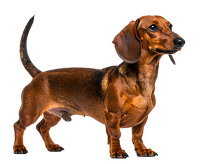 Alert Dachshund Standing in Profile, Smooth Coat, isolated on transparent background.