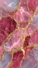 Colorful pink and gray marble texture with golden veins shines in natural light