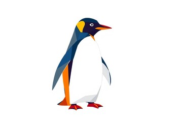 Sleek, linear polygonal penguin design; abstract geometric vector art, artwork, low poly