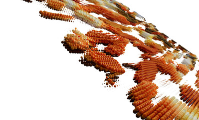 3D rendering of abstract orange spheres forming a unique pattern. Perfect for tech, design, and innovation concepts.