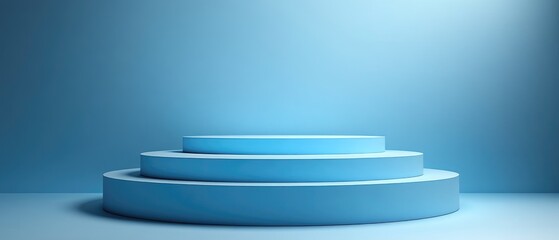 Light blue, tiered podium display against a backdrop.