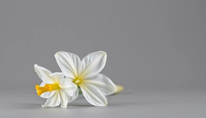Solitary white narcissus bloom, isolated on grey,  petal,  fragile