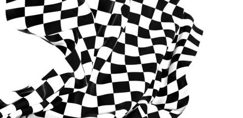 The checkered flag waves in the wind signifying the end of the race