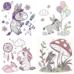 Fototapeta premium High-Quality donkeys Illustrations in Various Styles – SVG Bundle