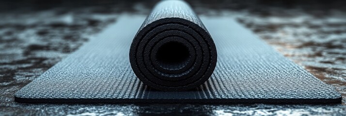 Rolled up exercise mat ready for stretching and relaxation