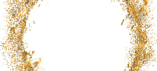 Elegant gold star confetti border on white. Perfect for holidays, celebrations, and invitations.