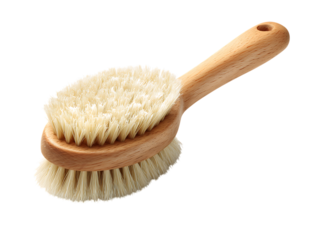 Scrub brush with handle on white background