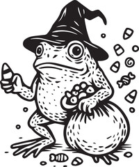 vector illustration of a witchy halloween frog