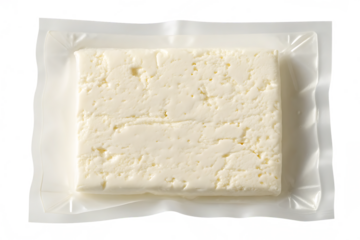 White feta cheese block vacuum sealed isolated on a transparent background white cheese