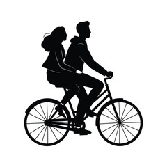 Silhouette of a Couple Riding a Bicycle Together Romantic Bike Ride Illustration