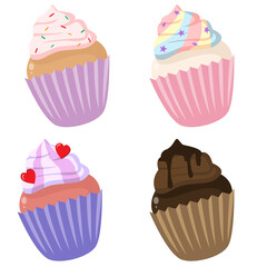 set of cupcakes vector cartoon