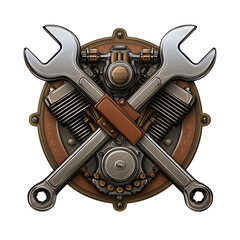 Vintage Motorcycle Repair Emblem with Wrench Illustration