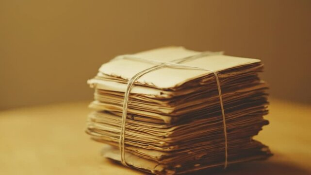 Aged stack of bound paper documents
