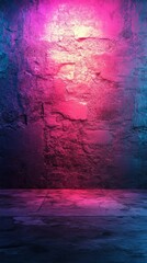 Abstract Room Interior with Glowing Neon Light on Stone Wall