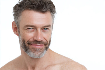 Obraz premium Mature man with beard smiling happy expression clean skin closeup portrait natural light