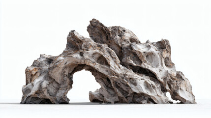 Obraz premium A unique and textured rock formation with an arch, isolated on white.