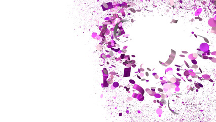 Festive purple and pink confetti explosion on white. Perfect for party invitations, banners, and more.