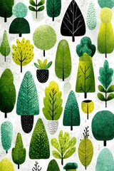 Stylized Eco Pattern Featuring Leaves and Seeds in Vibrant Colors