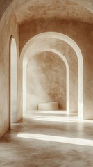 Arched Hallway with Concrete Floor and Soft Light