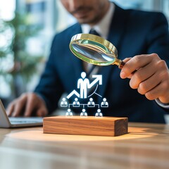 Business growth analysis with magnifying glass