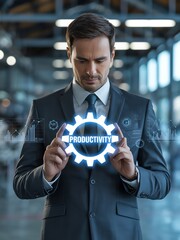Businessman analyzing productivity concept interface