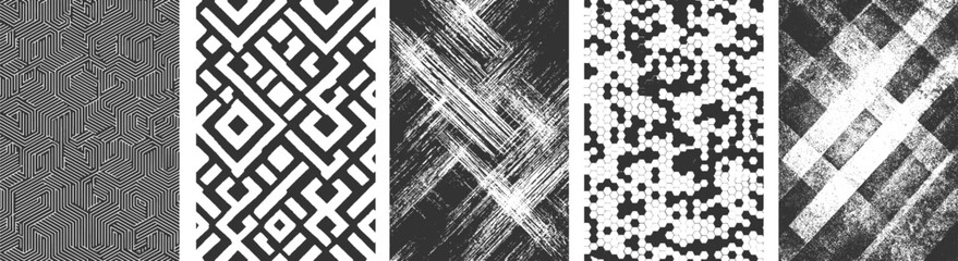 Grunge vector  set. Rough grungy textures collection. Set of abstract black and whit grunge texture design on a white background.