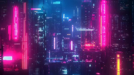 Minimal cyberpunk city with blinking lights and loop animation, dark neon theme for desktop wallpaper - Powered by Adobe
