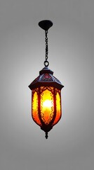 Intricate Hanging Lantern with Orange Glass Shade
