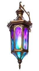 Ornate Bronze and Colorful Glass Hanging Lantern
