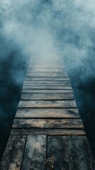 Walking on Wooden Pier Into the Fog Dramatic Perspective