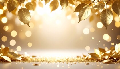 Blurred background with dancing gold leaves