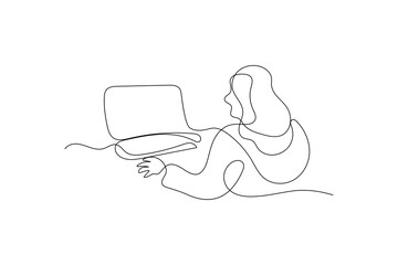 Laptop icon vector illustration drawng and Continuous one line art of isolated outline vector design
