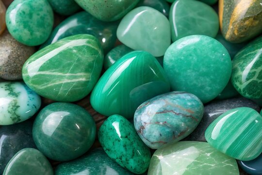 Assorted polished green natural gemstones smooth green gemstones polished stones - Powered by Adobe
